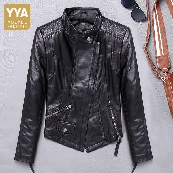 luxury genuine leather jacket female spring autumn slim fit short motorcycle jacket streetwear punk zipper sheepskin coat women, Black 
luxury genuine leather jacket female spring autumn slim fit short motorcycle jacket streetwear punk zipper sheepskin coat women, Black