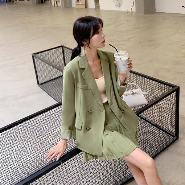 two piece dress spring and autumn korean style foreign thin college small suit coat women pleated skirt sets, White
two piece dress spring and autumn korean style foreign thin college small suit coat women pleated skirt sets, White