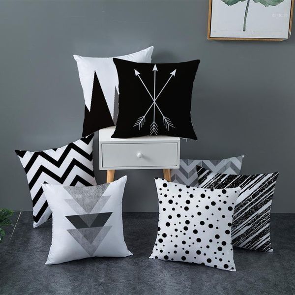 geometric cushion cover black and white polyester throw pillow case striped dotted grid triangular geometric art cushion cover1