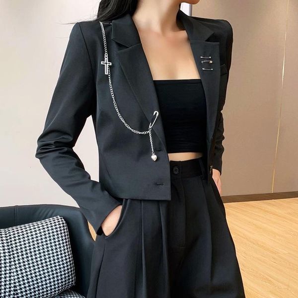 women's suits & blazers women suit blazer chic casual metal chains decorated short design jacket, White;black
women's suits & blazers women suit blazer chic casual metal chains decorated short design jacket, White;black