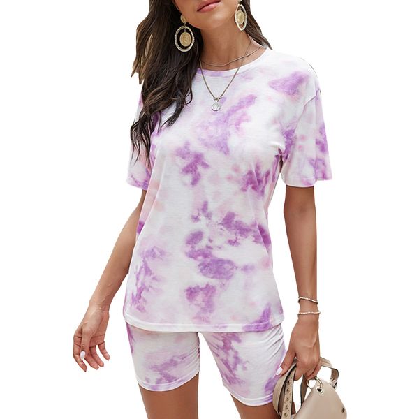 2 pcs women stylish tie dye print short sleeve pjs loungewear sets summer cute casual elastic shorts pajamas homewear comfy sets t200707, Black;red
2 pcs women stylish tie dye print short sleeve pjs loungewear sets summer cute casual elastic shorts pajamas homewear comfy sets t200707, Black;red