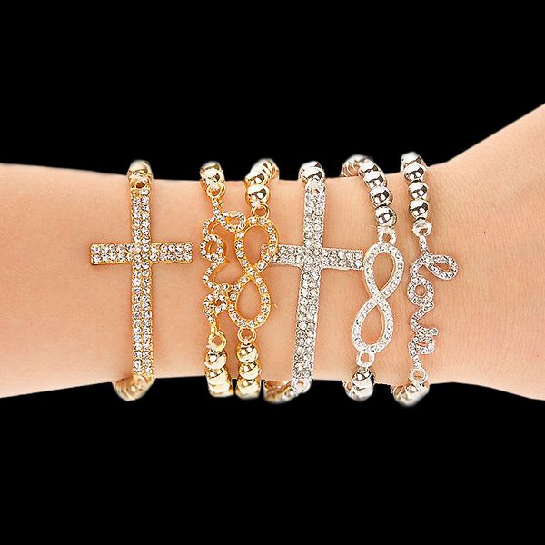 factory price jewelry gold silver 6mm beads cross & bracelets for women cute full crystal infinity charms adjustab, Black
factory price jewelry gold silver 6mm beads cross & bracelets for women cute full crystal infinity charms adjustab, Black
