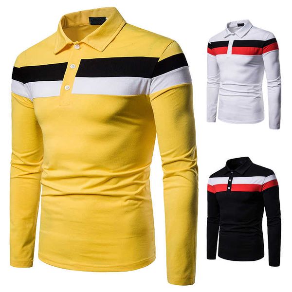 spring new fashion chest two-color stitching design men's flip collar long sleeve polo, White;black
spring new fashion chest two-color stitching design men's flip collar long sleeve polo, White;black