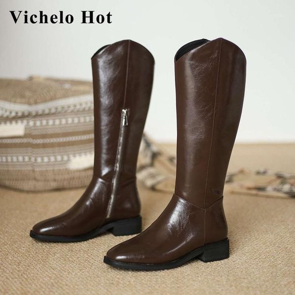 vichelo gentlewomen western boots split leather classics square toe thick med heel zipper pretty girls knee-high boots l701, Black
vichelo gentlewomen western boots split leather classics square toe thick med heel zipper pretty girls knee-high boots l701, Black
