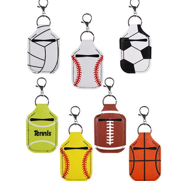 Baseball Soccer Tennis Key Rings Pendent Key Chain Pu Leather Hand Sanitizer Bottle Holder Keychain Bag Bottle Chapstick Holder New E121001