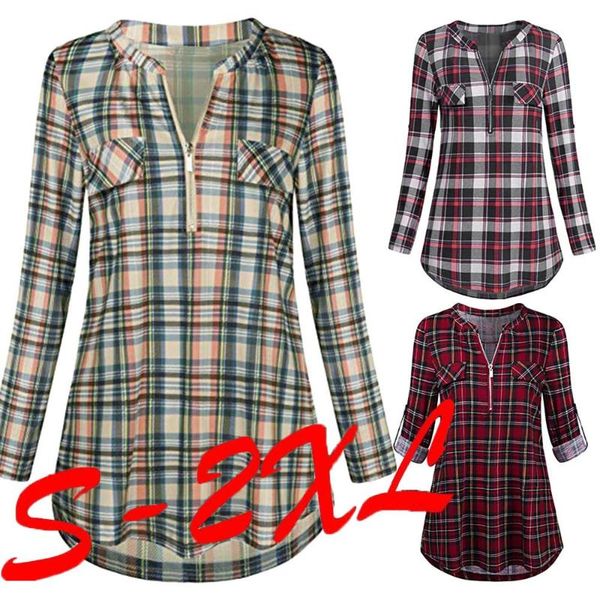 women's blouses & shirts womens casual rolled sleeve zipped v-neck plaid printed shirt tunic blouse harajuku print button feminina 202, White
women's blouses & shirts womens casual rolled sleeve zipped v-neck plaid printed shirt tunic blouse harajuku print button feminina 202, White