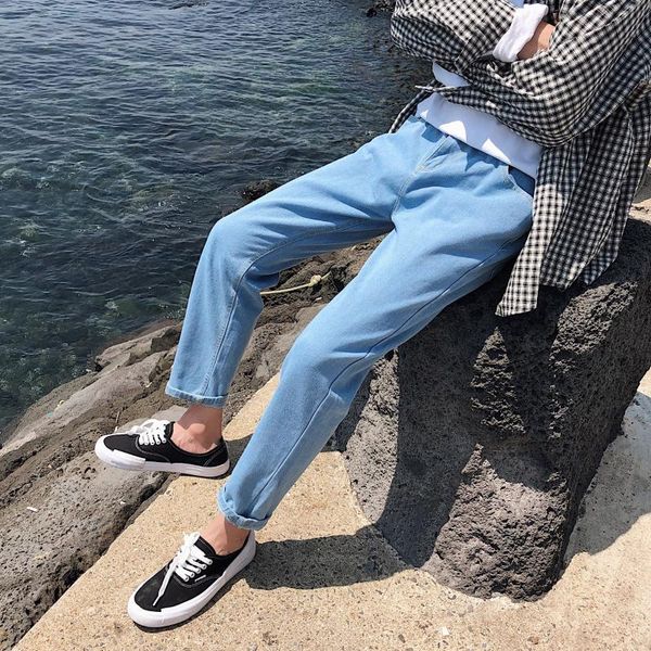 men's solid color jeans korean casual fashion loose harajuku streetwear harem pants men's straight pants ankle-length, Blue
men's solid color jeans korean casual fashion loose harajuku streetwear harem pants men's straight pants ankle-length, Blue