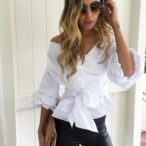 off shoulder women blouses white shirt puff sleeve deep v neck with sash female plaid shirt summer strappy short top
off shoulder women blouses white shirt puff sleeve deep v neck with sash female plaid shirt summer strappy short top