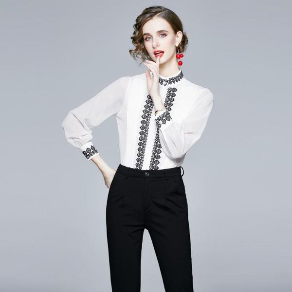women's blouses & shirts elegant 2021 runway designer spring women blouse long sleeve oneck floral embroidery shirt office lady fe, White
women's blouses & shirts elegant 2021 runway designer spring women blouse long sleeve oneck floral embroidery shirt office lady fe, White