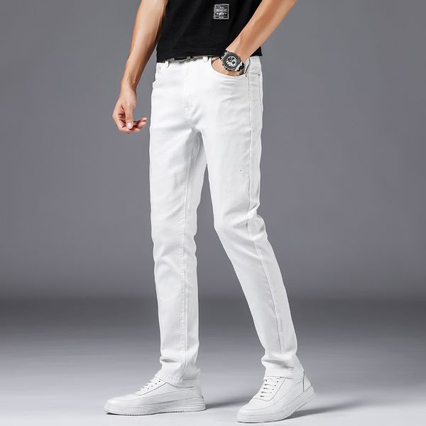 autumn 2020 korean cotton elastic slim jeans men's high end light luxury white pants, Blue
autumn 2020 korean cotton elastic slim jeans men's high end light luxury white pants, Blue