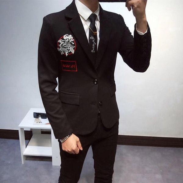 men's suits & blazers 2021 suit rose embroidery slim french hairstylist handsome coat casual, White;black
men's suits & blazers 2021 suit rose embroidery slim french hairstylist handsome coat casual, White;black