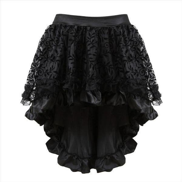 women asymmetrical high low lace floral ruffles multilayer skirt gothic steampunk pirate skirts halloween costume plus size, Black
women asymmetrical high low lace floral ruffles multilayer skirt gothic steampunk pirate skirts halloween costume plus size, Black