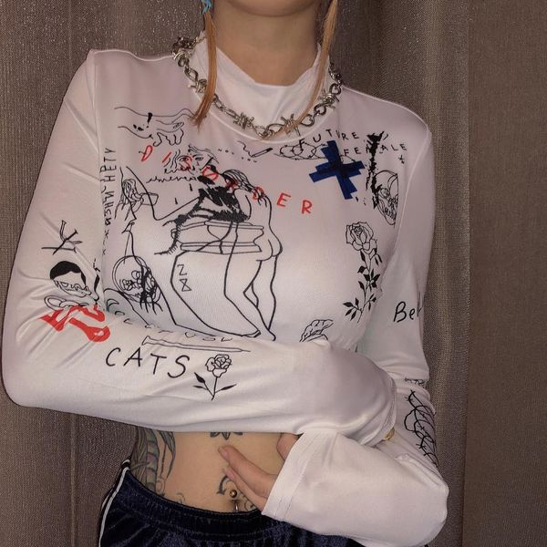 gothic tshirt women tightness graffiti print long sleeve o-neck tee shirt femme tshirt women clothes 2020 poleras mujer, White
gothic tshirt women tightness graffiti print long sleeve o-neck tee shirt femme tshirt women clothes 2020 poleras mujer, White