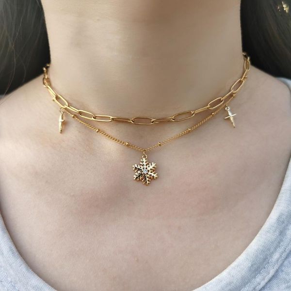 chains double layered charms choker necklace for women girls paperclip satellite chain cross cz snowflake pendant christmas gift dn236, Silver
chains double layered charms choker necklace for women girls paperclip satellite chain cross cz snowflake pendant christmas gift dn236, Silver
