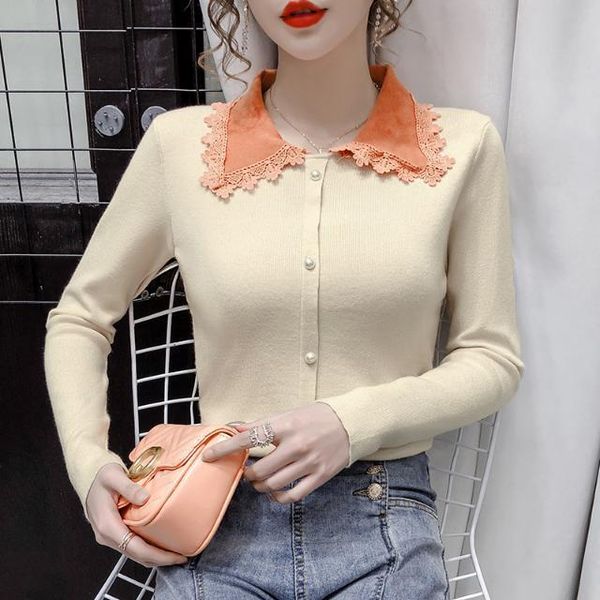 women 2021 autumn winter fashion lace sweater female long sleeve knitted bottoming ladies new slim warm q431, White;black
women 2021 autumn winter fashion lace sweater female long sleeve knitted bottoming ladies new slim warm q431, White;black
