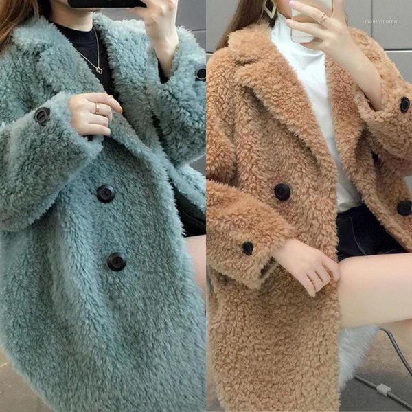 women's fur & faux winterwomen 2021 casual warm coat female double breasted chic overcoat artificial sheep sheared outerwear r501, Black
women's fur & faux winterwomen 2021 casual warm coat female double breasted chic overcoat artificial sheep sheared outerwear r501, Black