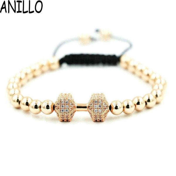 link, chain men women dumbbell charm bracelets micro pave setting inlay zircon rose gold 6mm copper beads braiding adjustable jewelry, Black
link, chain men women dumbbell charm bracelets micro pave setting inlay zircon rose gold 6mm copper beads braiding adjustable jewelry, Black