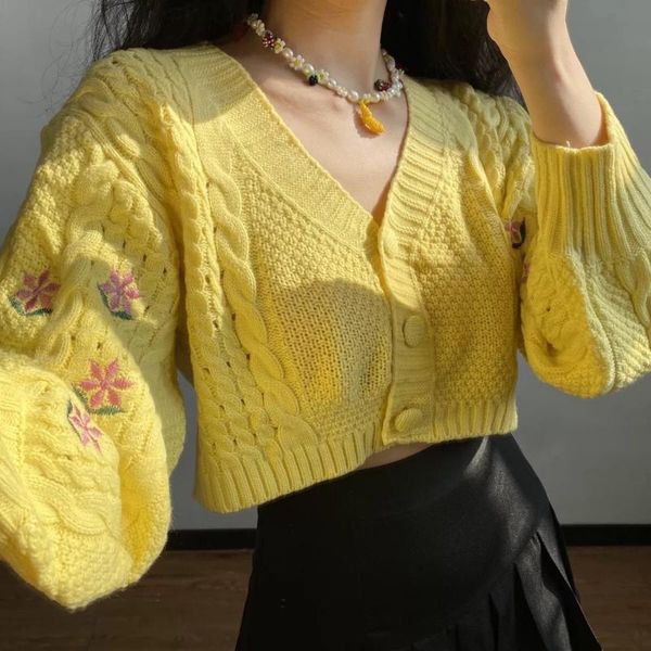 women's sweaters europe french embroidery v-neck long sleeve knitted buttons short lantern sweater yi7t, White;black
women's sweaters europe french embroidery v-neck long sleeve knitted buttons short lantern sweater yi7t, White;black