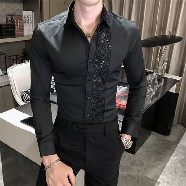 lace patchwork men's shirt long sleeve slim fit streetwear casual shirts nightclub singer social party blouse chemise homme c1211, White;black
lace patchwork men's shirt long sleeve slim fit streetwear casual shirts nightclub singer social party blouse chemise homme c1211, White;black