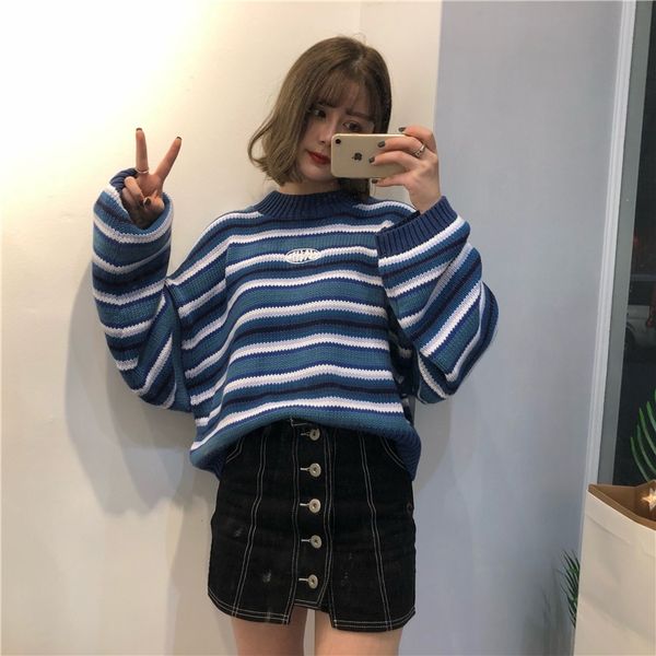 women's sweaters lady cute kawaii college style loose striped sweater female vintage harajuku ulzzang jumper for women casual y200720, White;black
women's sweaters lady cute kawaii college style loose striped sweater female vintage harajuku ulzzang jumper for women casual y200720, White;black