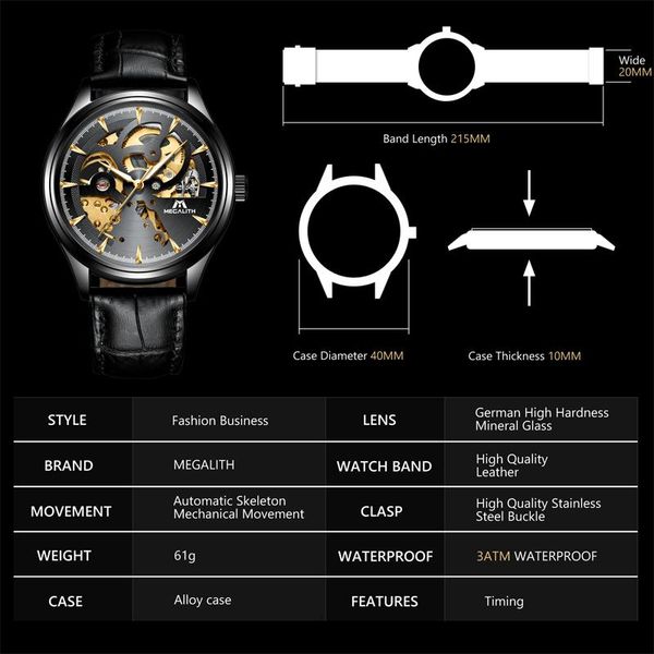 megalith fashion leather strap skeleton watch matic watches men waterproof luxury mechanical watches for men horloges mannen wmtatz xhlove, Silver
megalith fashion leather strap skeleton watch matic watches men waterproof luxury mechanical watches for men horloges mannen wmtatz xhlove, Silver