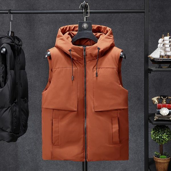 men's vests 2021 fashion brand hooded winter warm sleeveless jackets men coats solid casual vest male waistcoats, Black;white
men's vests 2021 fashion brand hooded winter warm sleeveless jackets men coats solid casual vest male waistcoats, Black;white
