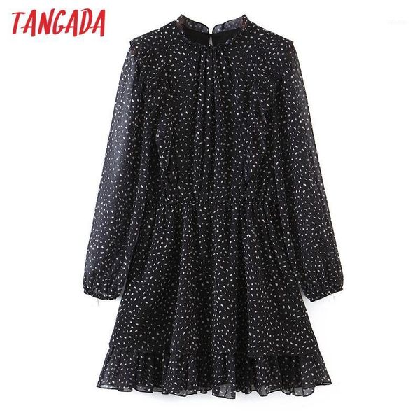casual dresses tangada women ruffles black dot print chiffon dress long sleeve back buttons females mini vestidos sl1481, Black;gray
casual dresses tangada women ruffles black dot print chiffon dress long sleeve back buttons females mini vestidos sl1481, Black;gray