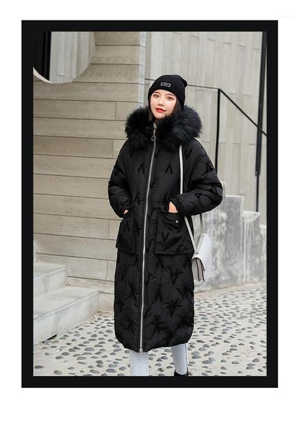 

décontracté long slim down manteau femmes hiver solide fourrure à capuche surdimensionné doudoune femme mode zipper chaud parka1, Black