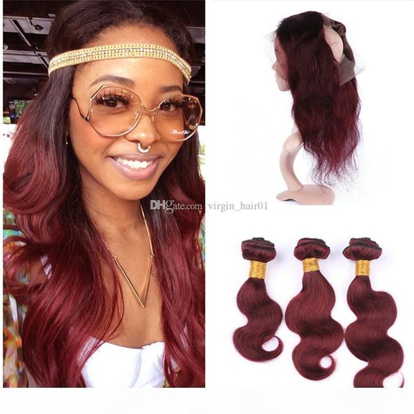 burgundy 360 lace frontal closure with bundles #99j wine red body wave brazilian virgin human hair weaves with 360 full lace band frontals, Black;brown
burgundy 360 lace frontal closure with bundles #99j wine red body wave brazilian virgin human hair weaves with 360 full lace band frontals, Black;brown