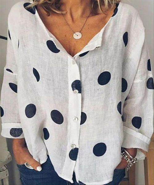 women summer cotton linen v neck long sleeve blouse polka dot loose casual baggy shirts plus size, White
women summer cotton linen v neck long sleeve blouse polka dot loose casual baggy shirts plus size, White