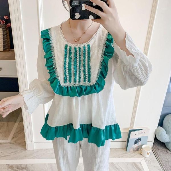 2019 new full cotton yarn women pajamas lace long sleeve pajama set round neck lovely sweet retro pyjamas1, Black;red
2019 new full cotton yarn women pajamas lace long sleeve pajama set round neck lovely sweet retro pyjamas1, Black;red