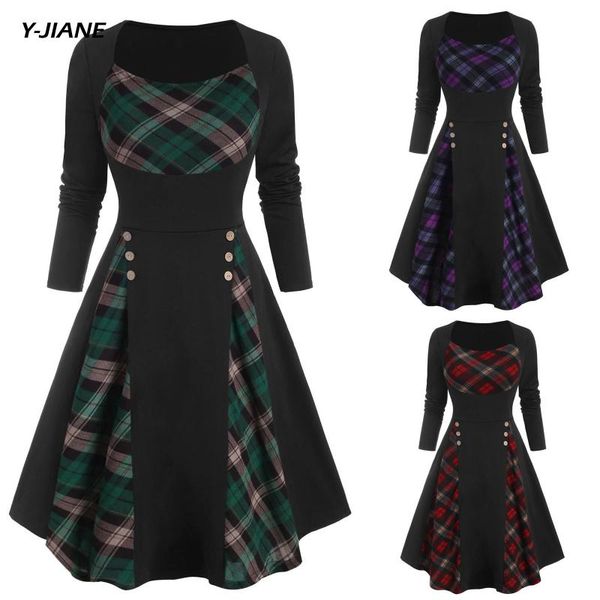 casual dresses woman's dress plaid fashion squard neck black high waist lady navidad vestidos de invierno manga larga 2021 femme robe#g, Black;gray
casual dresses woman's dress plaid fashion squard neck black high waist lady navidad vestidos de invierno manga larga 2021 femme robe#g, Black;gray