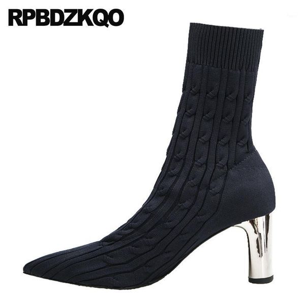 boots designer navy blue slip on slim mid calf high heel metal thick knit stretch shoes pointed toe sock women fashion chunky1, Black
boots designer navy blue slip on slim mid calf high heel metal thick knit stretch shoes pointed toe sock women fashion chunky1, Black