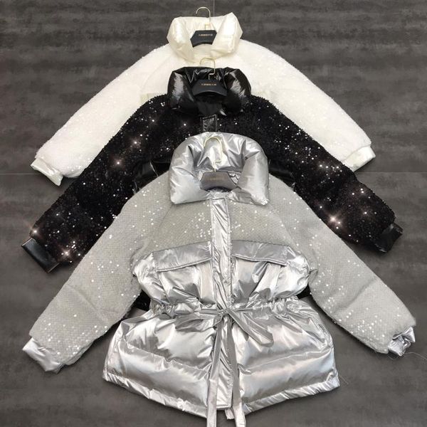 women's down & parkas 2021 winter shiny jacket women sequin stitching drawstring waist cotton coat black/sliver/white snow outwear my40
women's down & parkas 2021 winter shiny jacket women sequin stitching drawstring waist cotton coat black/sliver/white snow outwear my40