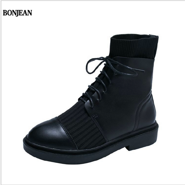 boots handsome women cool street thick bottom wild wool mouth autumn and winter single black motorcycle