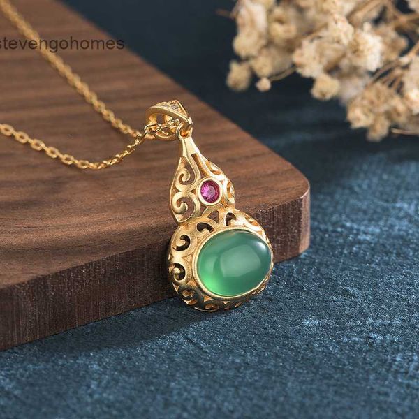 ancient chinese gold national french style inlaid accessories chalcedony gourd necklace, Silver
ancient chinese gold national french style inlaid accessories chalcedony gourd necklace, Silver