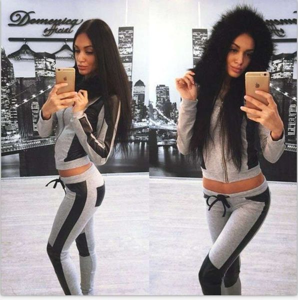 spring and autumn two piece sports suit, Gray