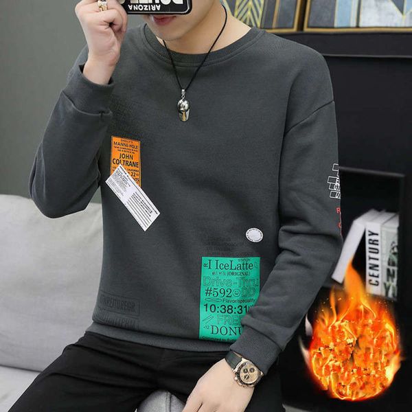 new pullover crew neck youth 2020 winter plush sports korean men's fashion casual sweater, Gray 
new pullover crew neck youth 2020 winter plush sports korean men's fashion casual sweater, Gray