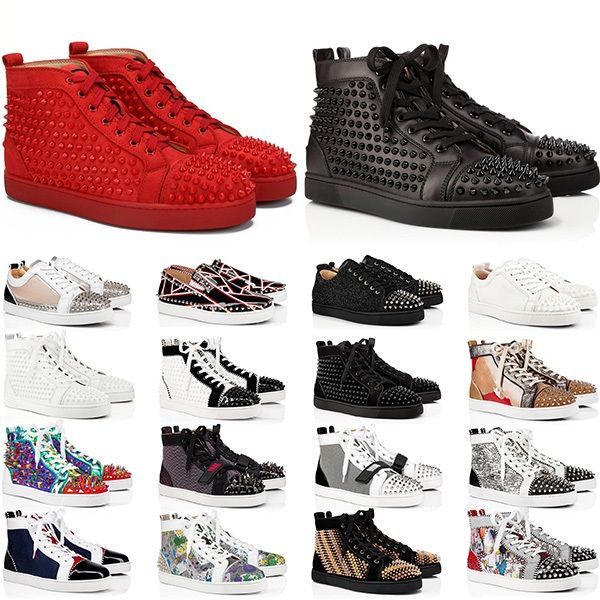 red bottoms designer men women shoes spikes high sneakers black white glitter grey leather suede mens womens casual shoe hikking, White;red
red bottoms designer men women shoes spikes high sneakers black white glitter grey leather suede mens womens casual shoe hikking, White;red