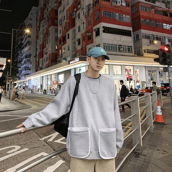 2019 autumn new korean boyfriend wind loose retro wild personality printing round neck large pocket pullover1, Black
2019 autumn new korean boyfriend wind loose retro wild personality printing round neck large pocket pullover1, Black