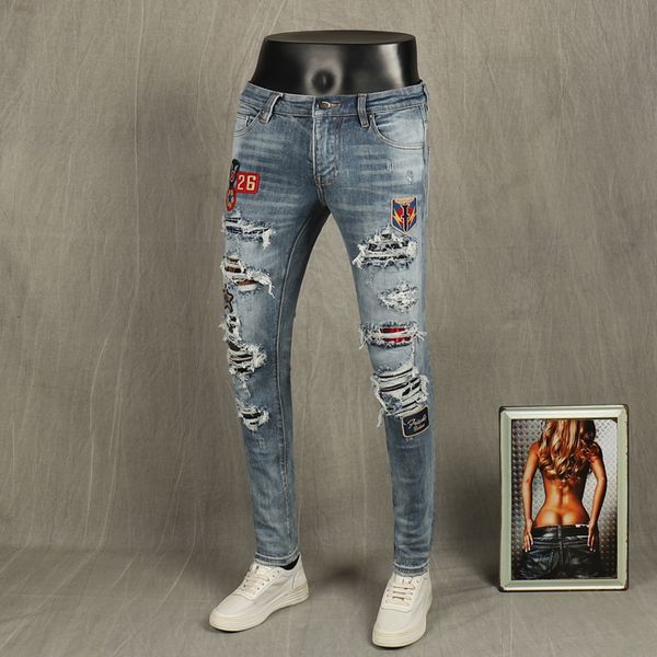 2021 new fashion streetwear men jeans elastic slim fit ripped punk trousers retro blue patches designer hip hop long pants 58no
2021 new fashion streetwear men jeans elastic slim fit ripped punk trousers retro blue patches designer hip hop long pants 58no