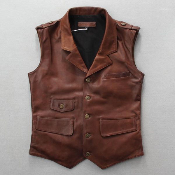 slim fit men's genuine jacket sleeveless brown black vintage leather men natural sheepskin vest with pockets1
slim fit men's genuine jacket sleeveless brown black vintage leather men natural sheepskin vest with pockets1