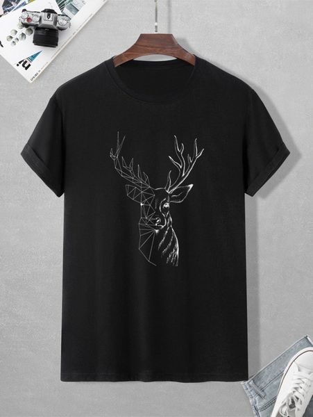 men geo & deer print tee o8iw#, White;black
men geo & deer print tee o8iw#, White;black