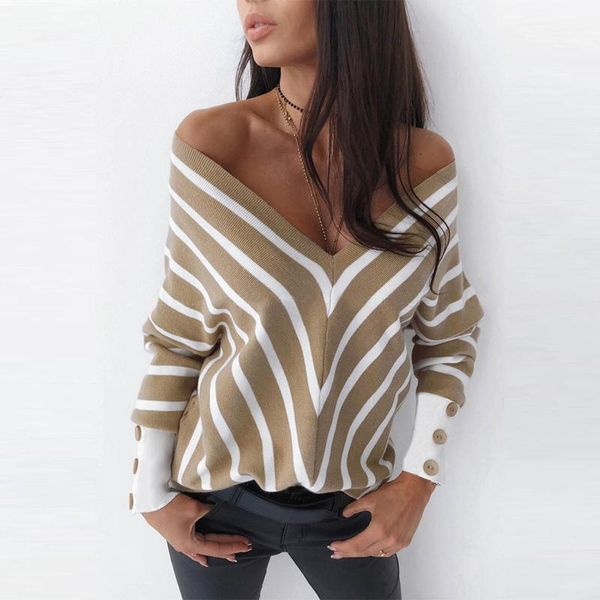 womens knitwear loose v-neck long sleeve button off shoulder striped blouses overshirt female plaid gilet femme manche longue e1, White
womens knitwear loose v-neck long sleeve button off shoulder striped blouses overshirt female plaid gilet femme manche longue e1, White