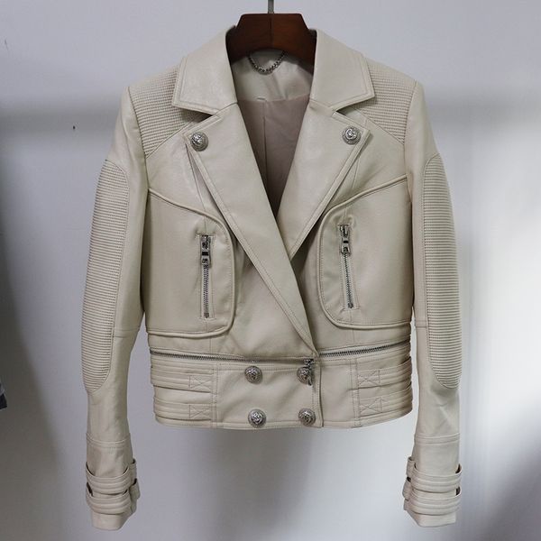 high street new fashion designer jacket women's lion buttons faux leather jacket moto jacket 201030, Black
high street new fashion designer jacket women's lion buttons faux leather jacket moto jacket 201030, Black