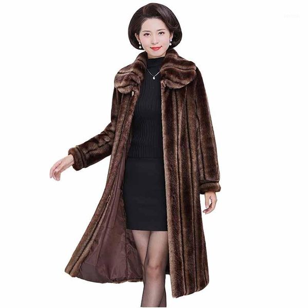 new stripe coat middle-aged women winter faux fur long jacket plus size thicken loose casual outwear kw4291, Black
new stripe coat middle-aged women winter faux fur long jacket plus size thicken loose casual outwear kw4291, Black