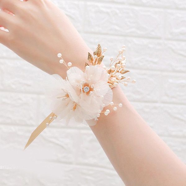 charm bracelets imitation pearls wrist flower wedding bracelet bridesmaid silk hand flowers girls party accessories, Golden;silver 
charm bracelets imitation pearls wrist flower wedding bracelet bridesmaid silk hand flowers girls party accessories, Golden;silver