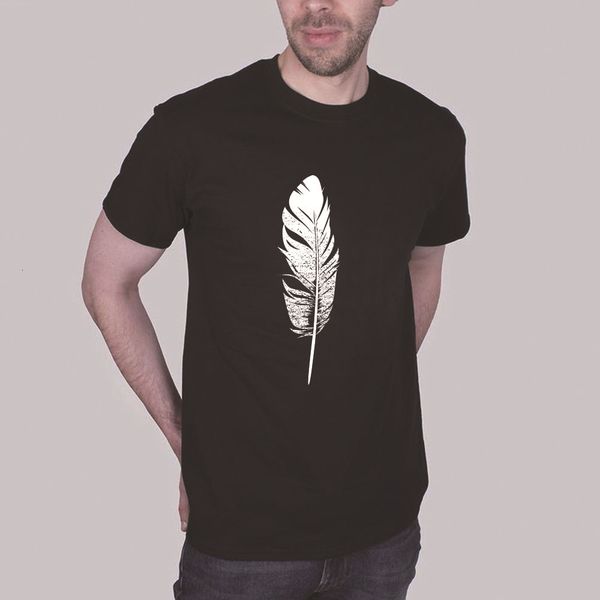 large men's one feather print round neck casual short sleeve t-shirt for men and women, White;black
large men's one feather print round neck casual short sleeve t-shirt for men and women, White;black