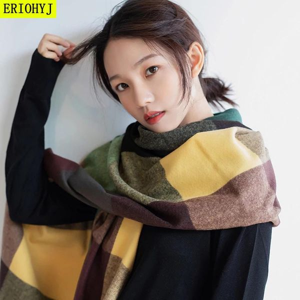 2020 new scarf women autumn and winter thick warmth imitation cashmere large plaid scarf women winter shawl western style, Blue;gray