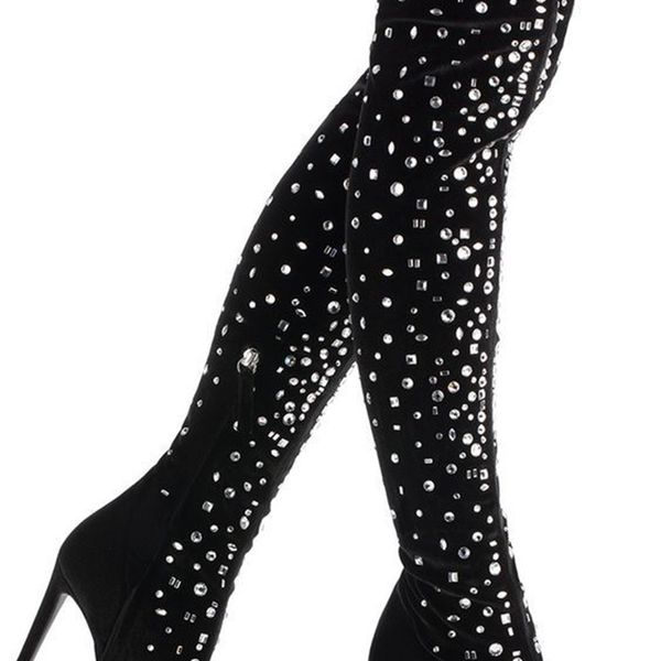strass bling pierced over the knee purple velvet blue heels pointed toe thin thigh woman long boots vlmz, Black
strass bling pierced over the knee purple velvet blue heels pointed toe thin thigh woman long boots vlmz, Black